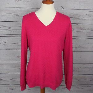 Croft & Barrow Pink Fuchsia Cotton V Neck Sweater - large
